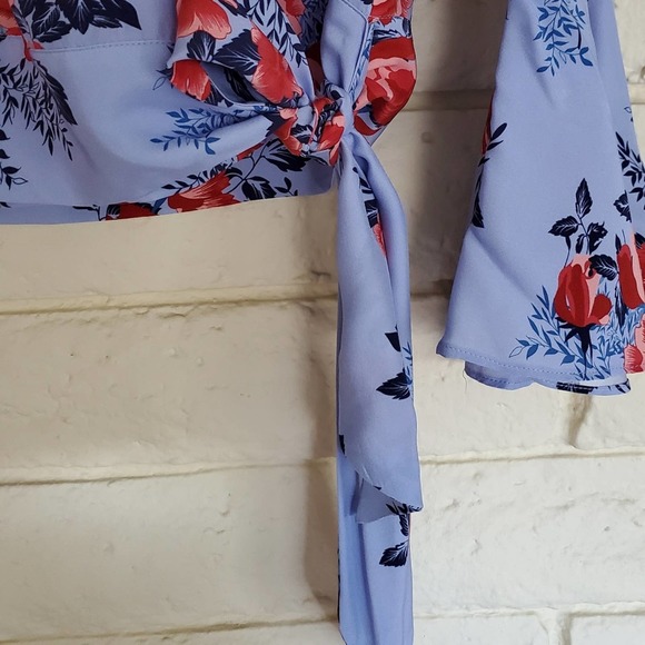 Parker Isabella Floral Bell Sleeve Silk Wrap Top - Picture 5 of 6